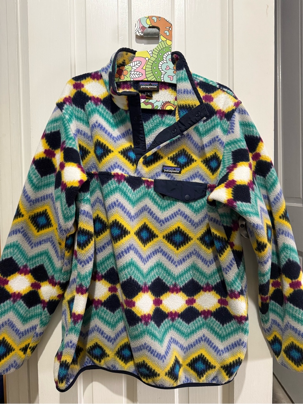 Patagonia Women’s Multicolor Patterned Fleece Pullover - Teal/Yellow